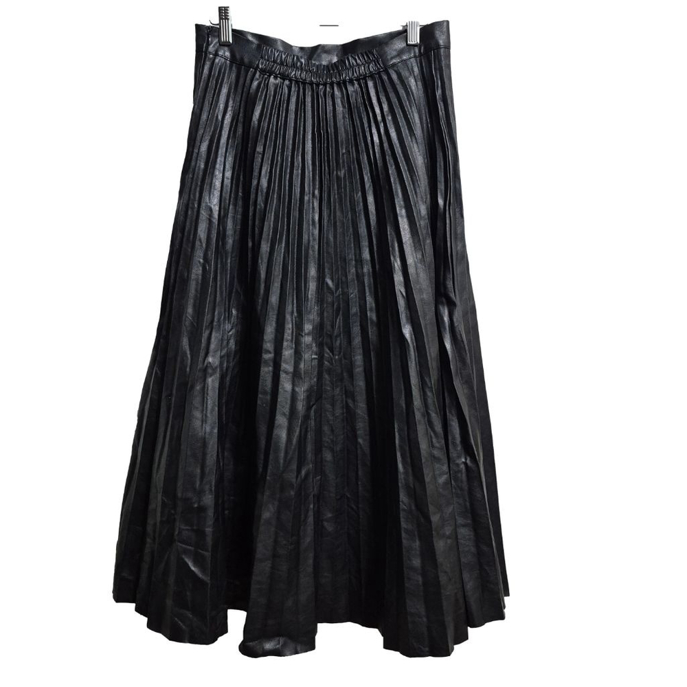 GRACIA Faux Leather‎ Pleated Midi Skirt Black Size L - Picture 4 of 11